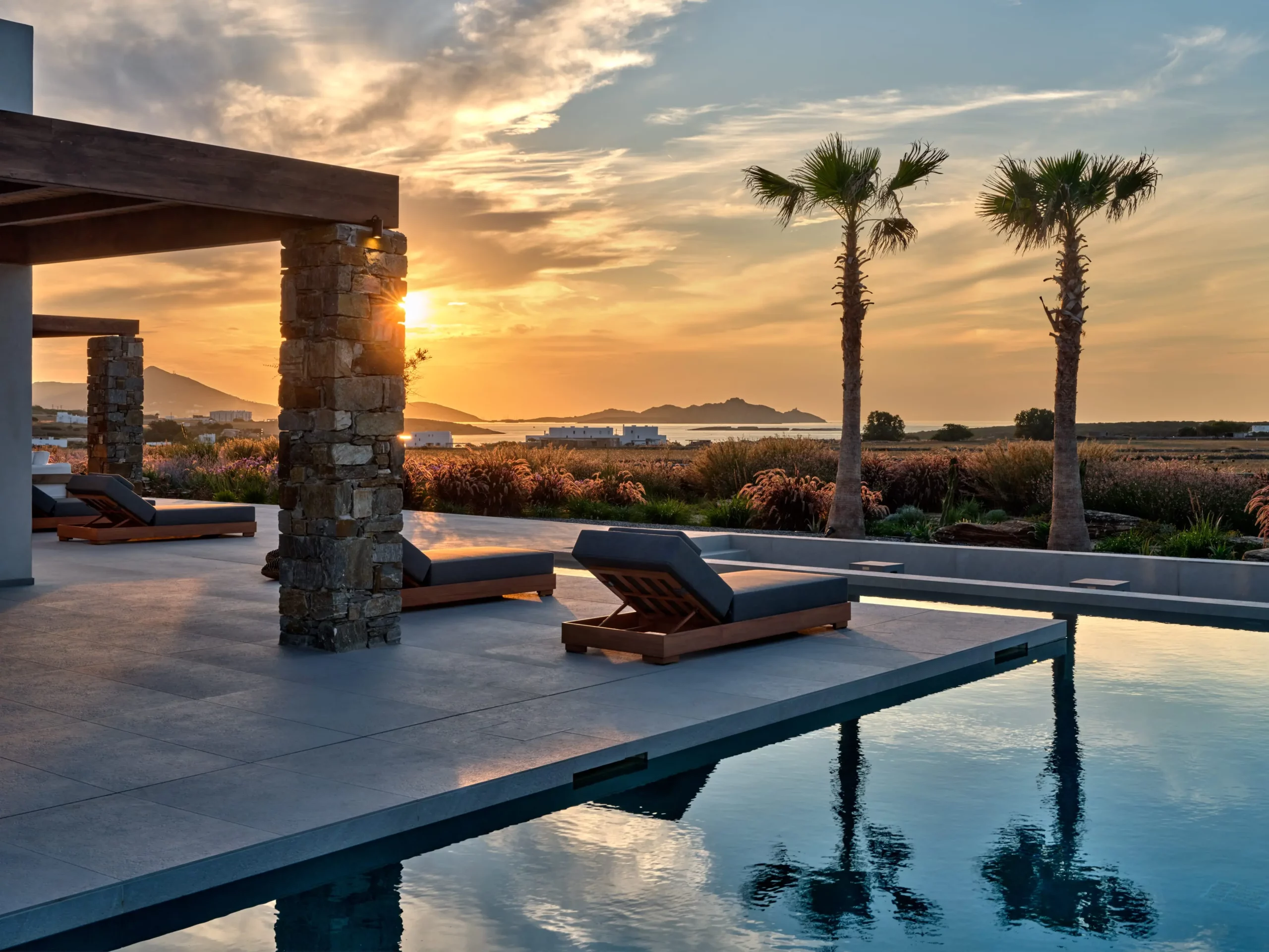 villa jardin Santa Maria Paros sunset